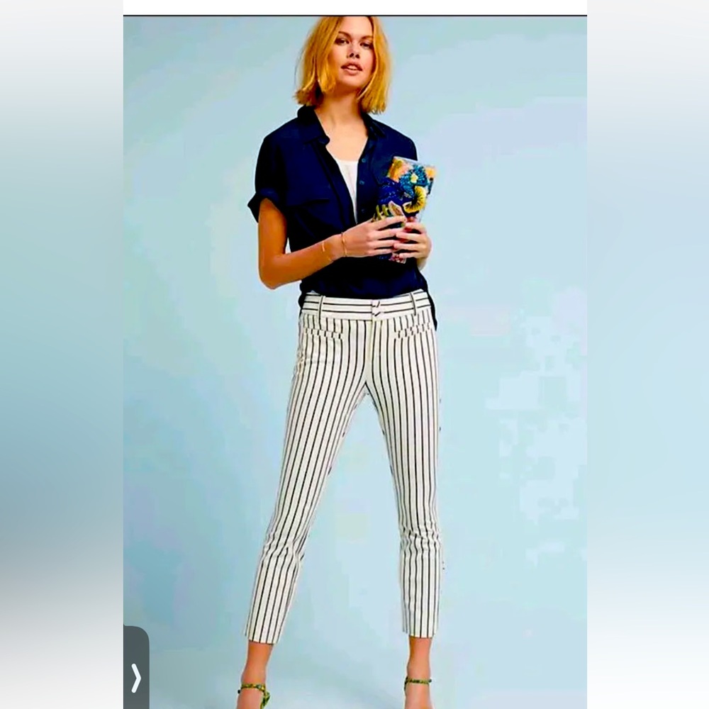 Anthropologie Essential Striped
Slim Trousers Black White Cropped Sz 0